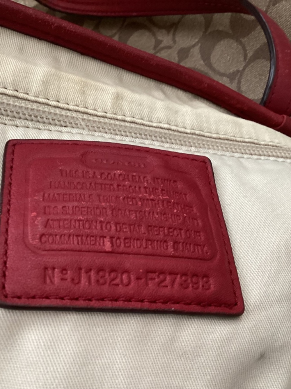 Coach Park Metro Tote in Signature Khaki with Cherry Trim - Picture 7 of 8